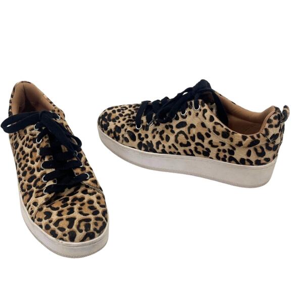 Halogen Leopard Calf Hair Sneakers Women’s 9M Preppy Mob Wife Lace Up Shoes Fall - Picture 1 of 10